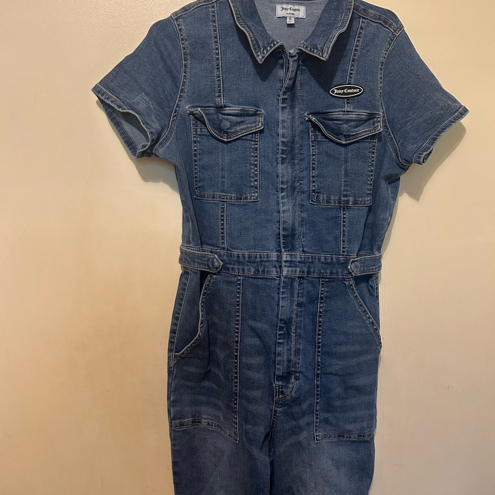 Juicy Couture Women’s Denim Jumpsuit Sz L Blue Stretch Y2K - Picture 6 of 16